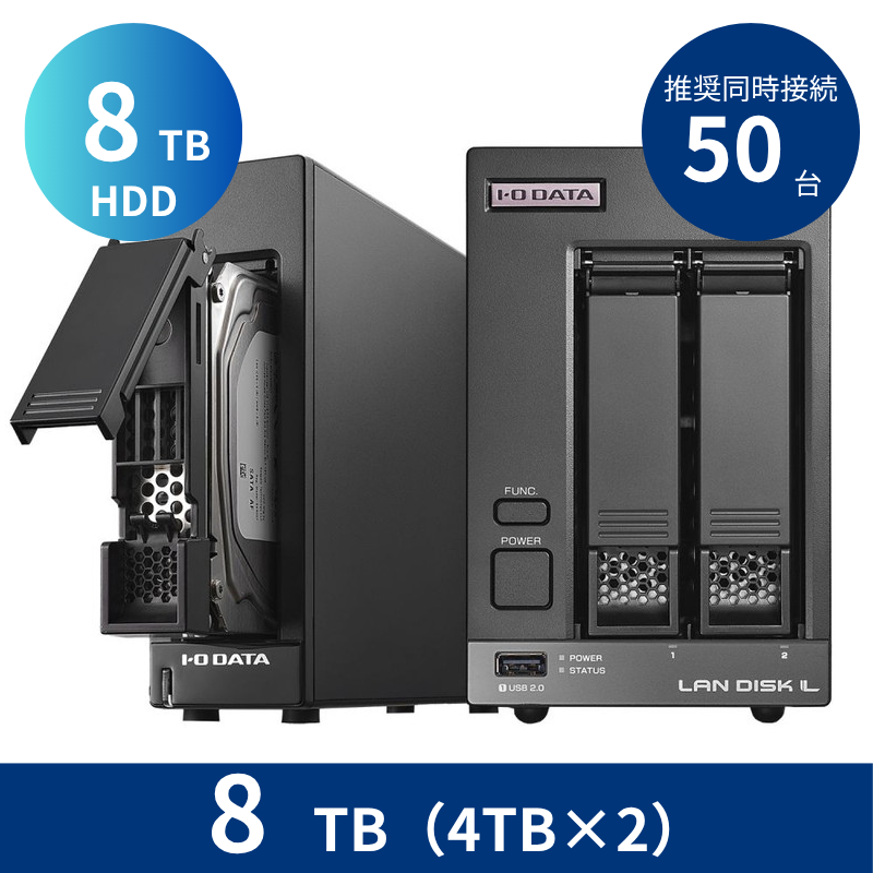 BCSP-LVREUT08／8TB 高信頼NAS用HDD採用 推奨同時接続台数～50台 2ドライブNAS（4TB×2）＆カートリッジタイプHDD 8TB＆デリバリィ保守5年