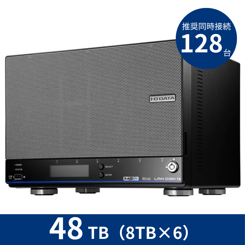 HDL6-HB48／48TB 推奨同時接続台数～128台 6ドライブNAS（8TB×6）